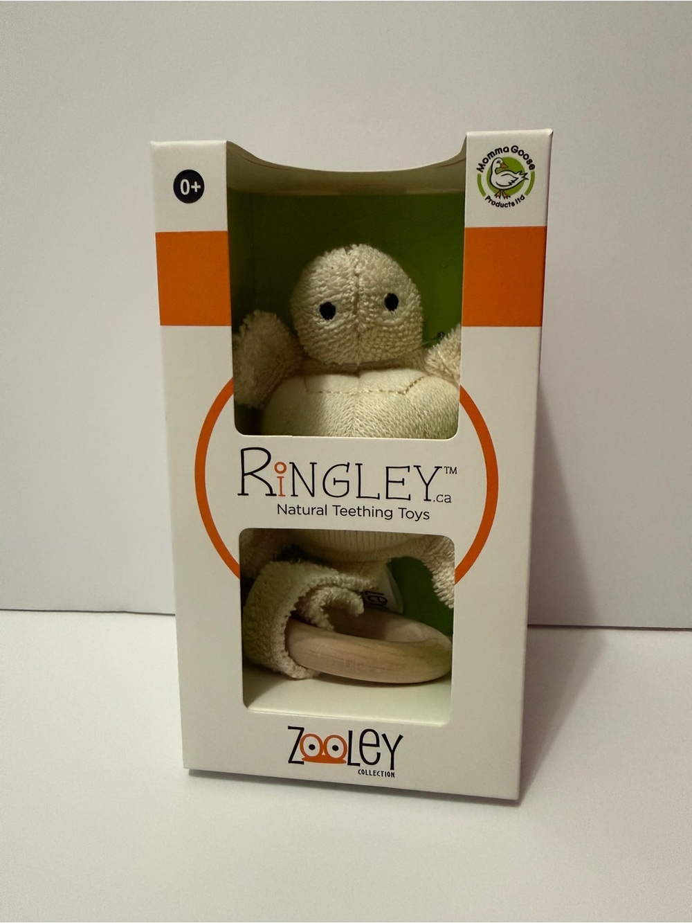 Ringley Natural Teething Toy - Cream Plush Turtle with Wooden Ring